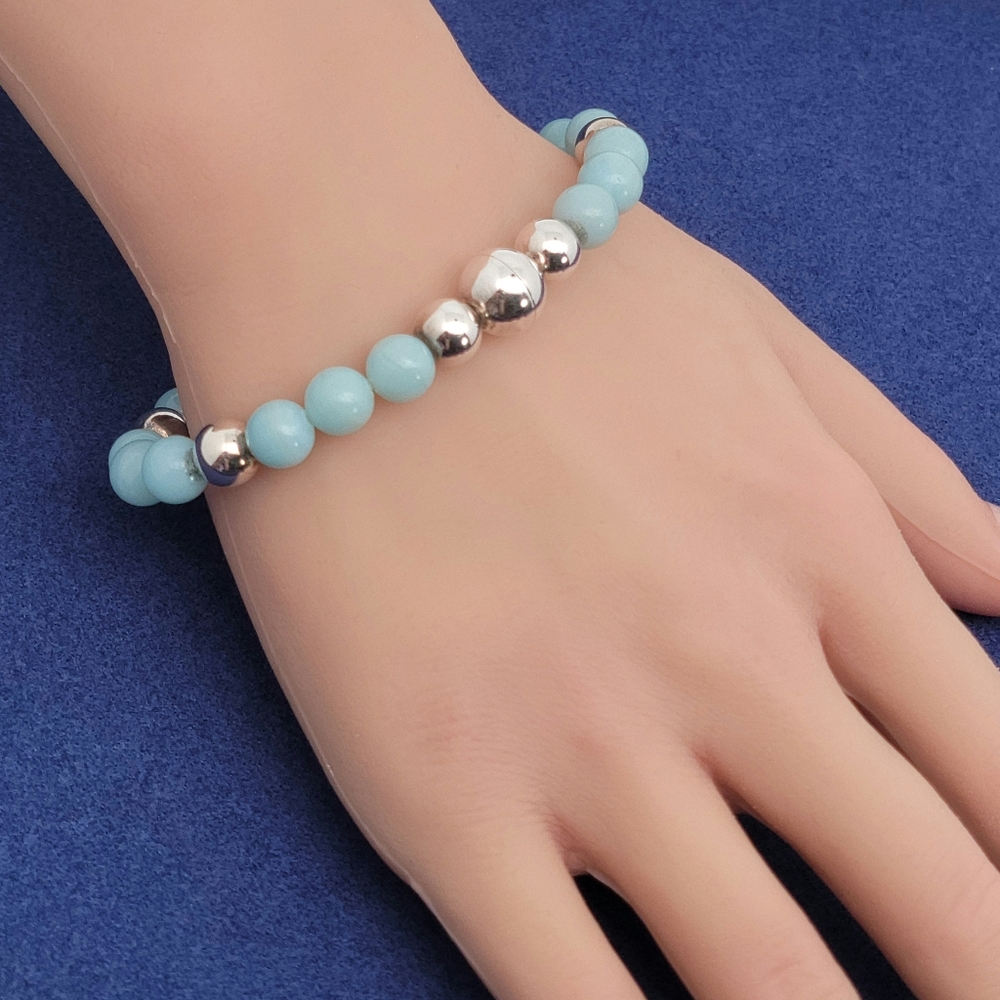 Milor Green Aventurine Sterling Silver Ball Bead Magnetic Bracelet Size 7